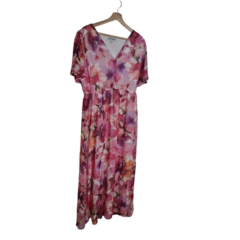 Shelby & Palmer Women's Floral Maxi Pink Dress V-neck Size 14